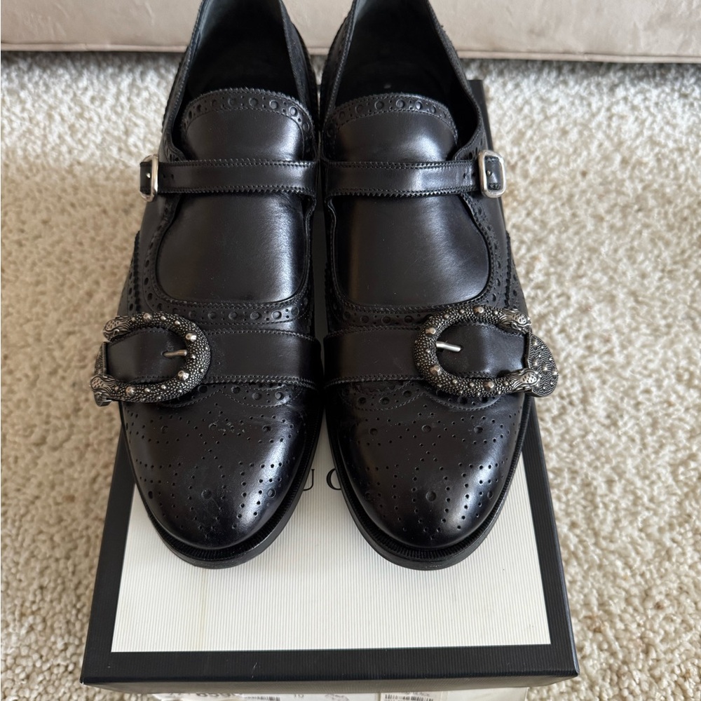 Gucci Men’s black leather horsebit monk strap dress shoe